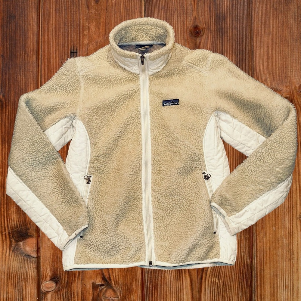 PATAGONIA Retro-X Deep Pile Fleece Zip‎ Front Jacket Size Medium Cream 23071